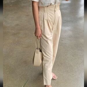Elborn High Rise Tapered Leg Pleated Waist Pants Beige